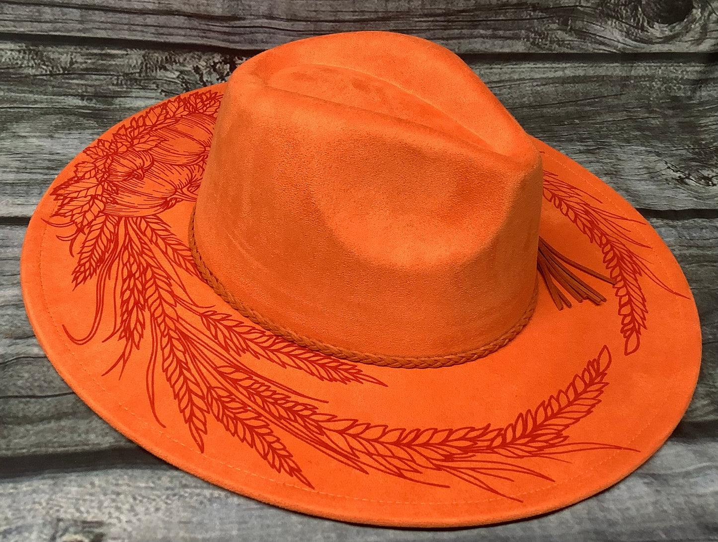 Harvest Wheat & Pumpkin Vegan Suede Wide Brim Hat