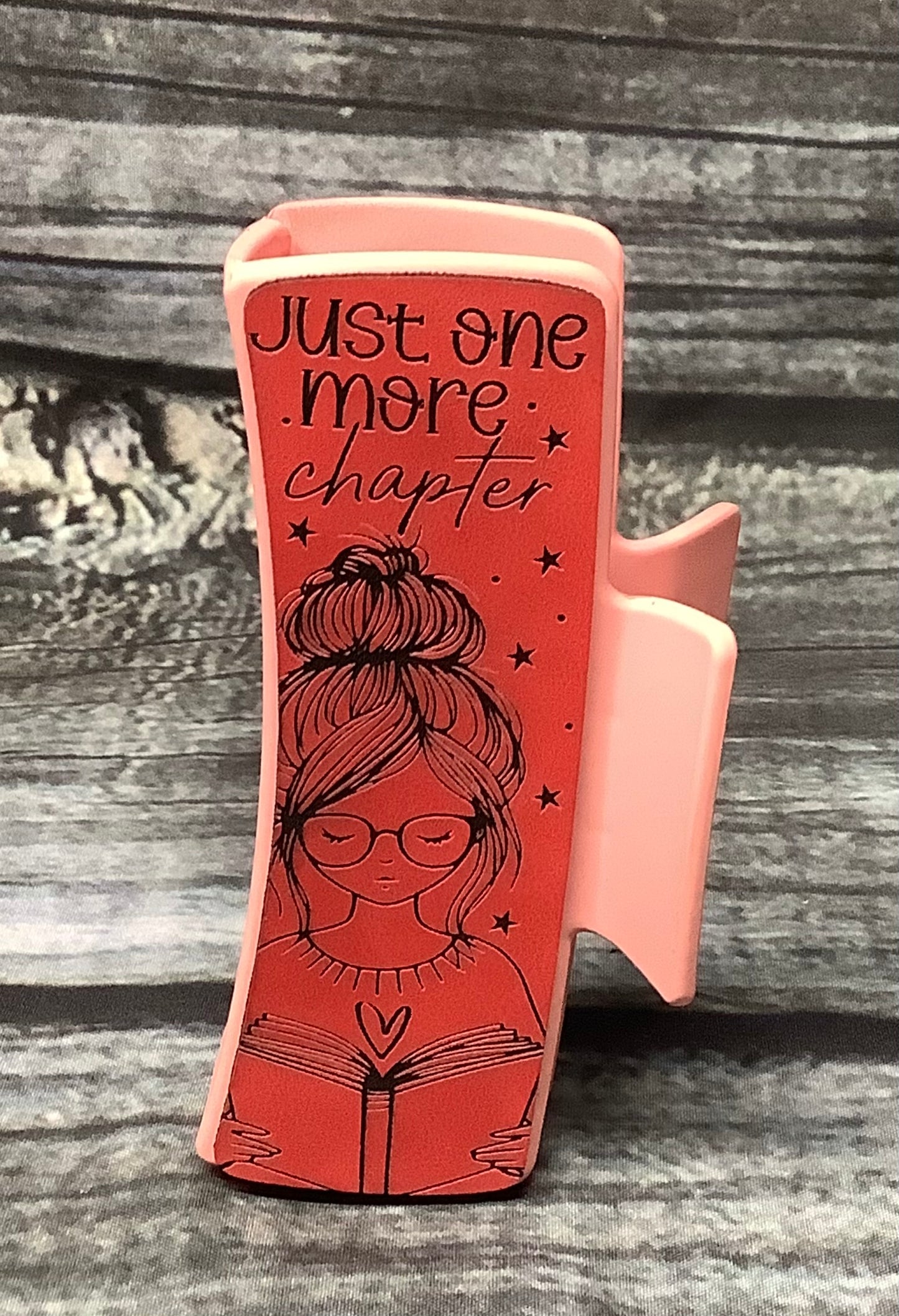 Just One More Chapter Large Hair Claw Clip – Engraved Leatherette Book Lover Hair Accessory, Medium Reader Claw Clip