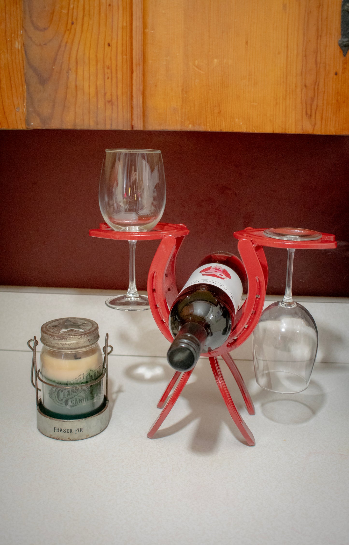 Horseshoe Wine bottle and glass rack