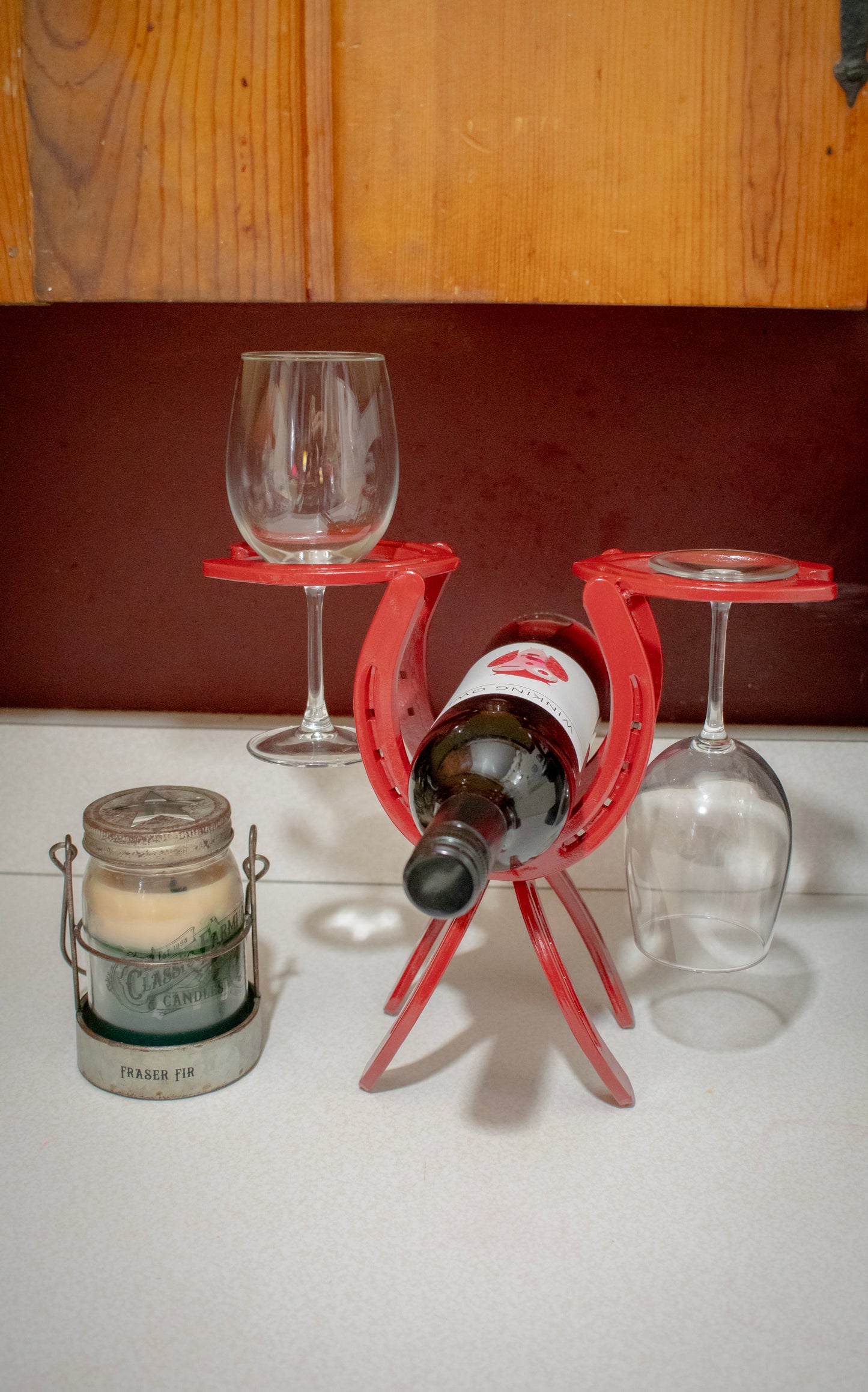 Horseshoe Wine bottle and glass rack