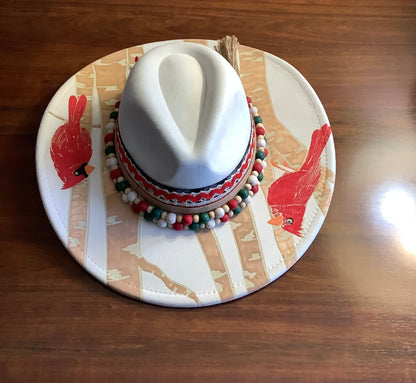 Winter Cardinal Wide Brim Hat – Birch Engraved Vegan Suede