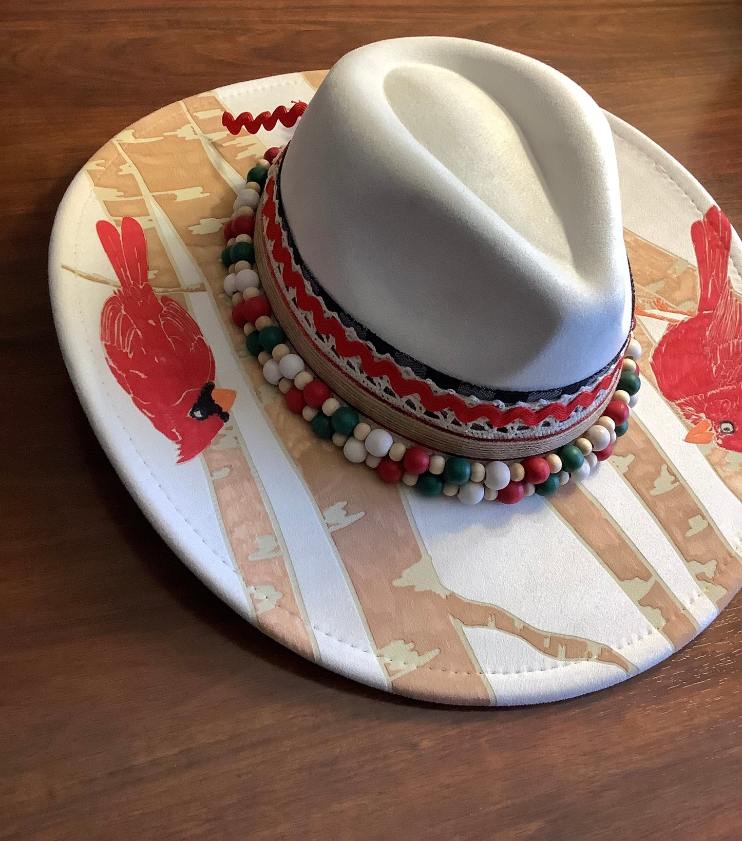Winter Cardinal Wide Brim Hat – Birch Engraved Vegan Suede