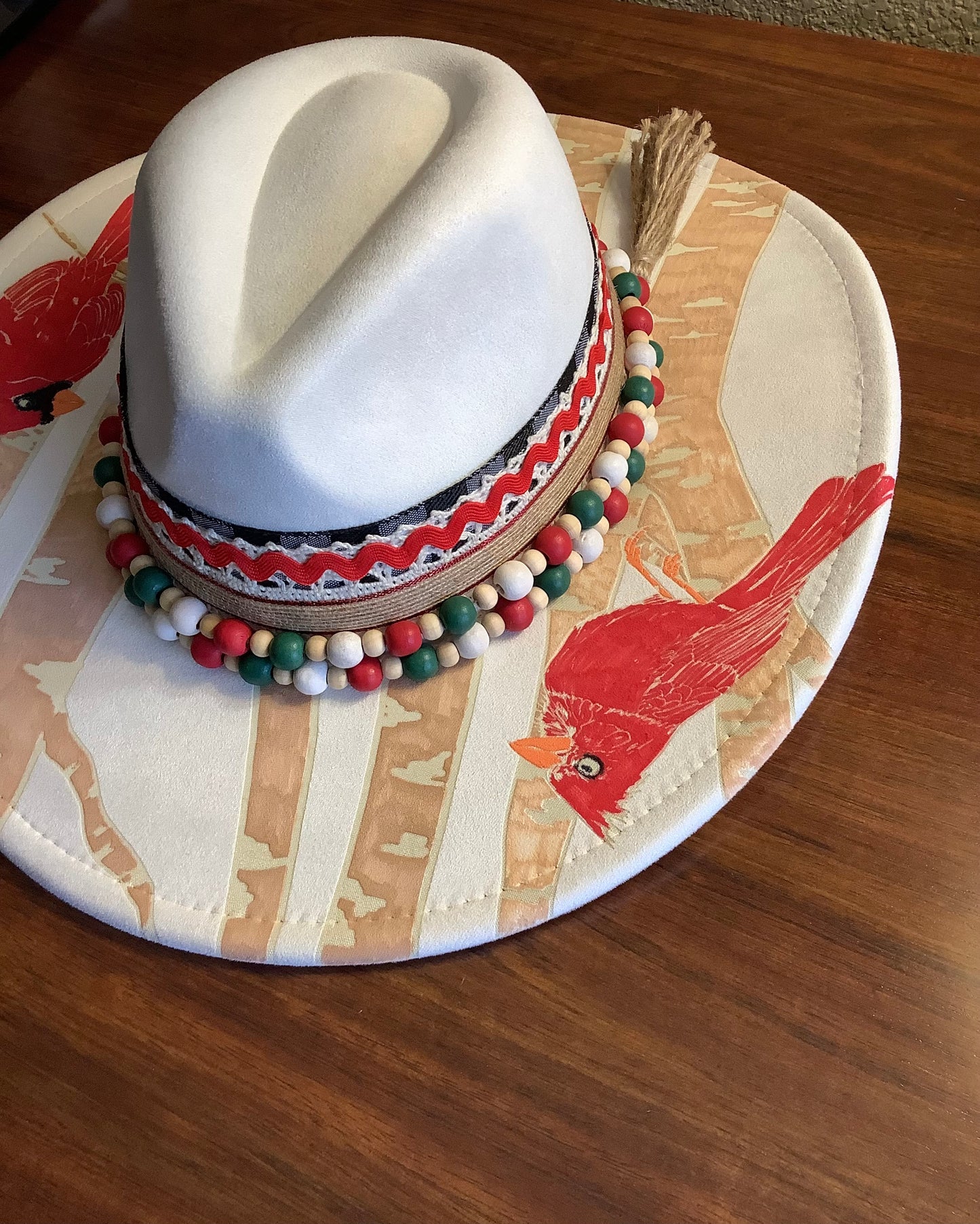 Winter Cardinal Wide Brim Hat – Birch Engraved Vegan Suede