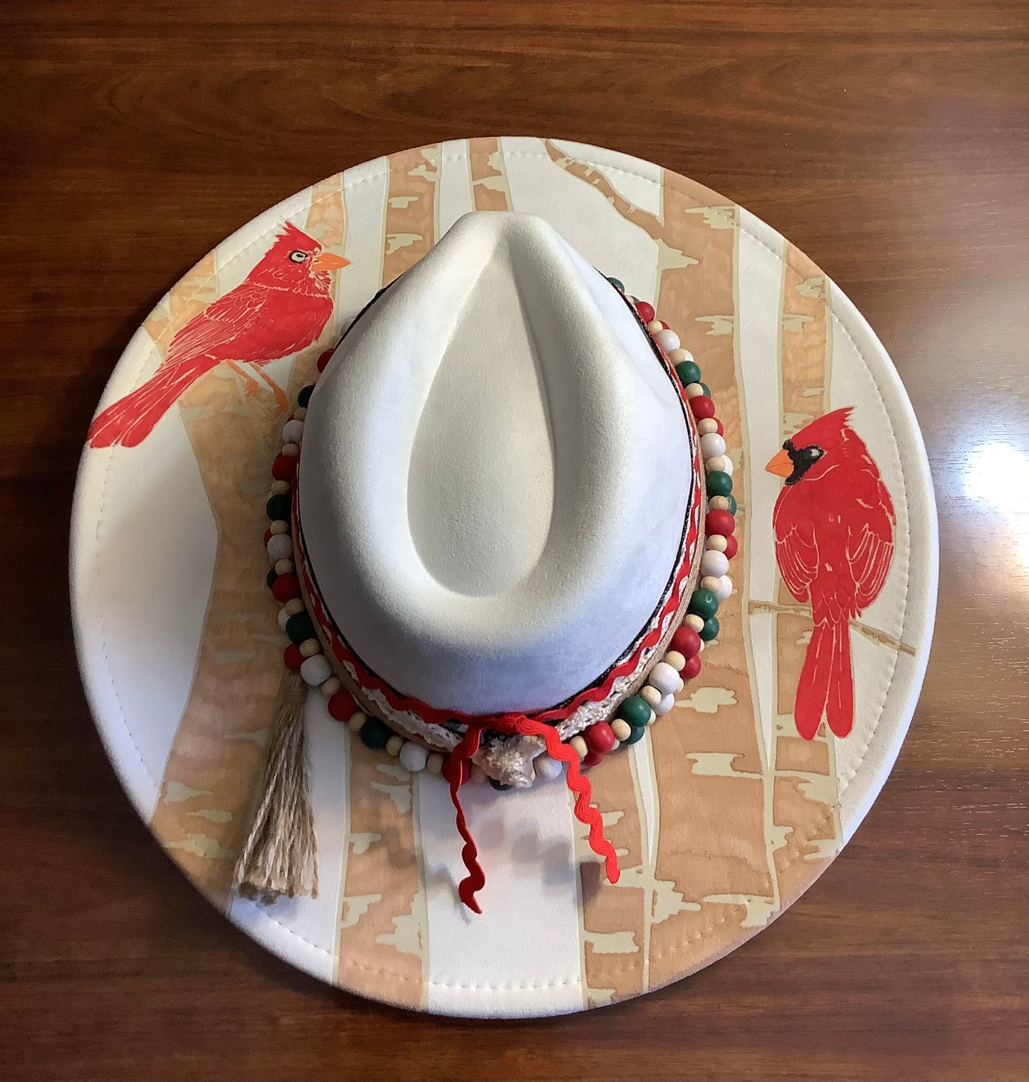 Winter Cardinal Wide Brim Hat – Birch Engraved Vegan Suede