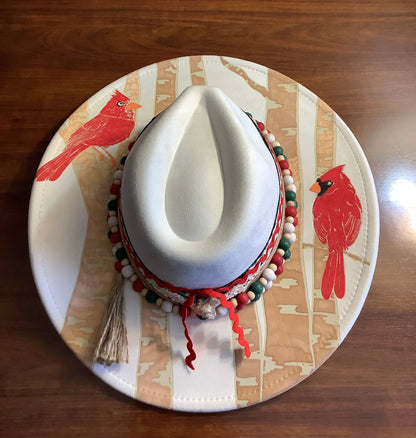 Winter Cardinal Wide Brim Hat – Birch Engraved Vegan Suede