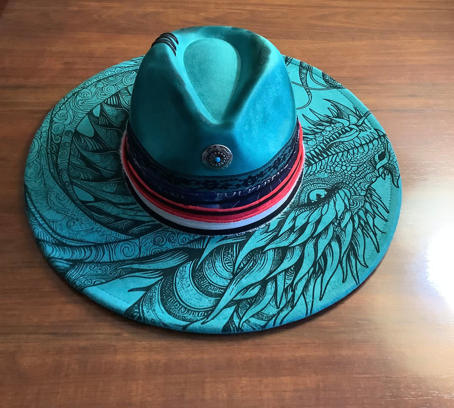 Dragon Spirit Turquoise Wide Brim Hat