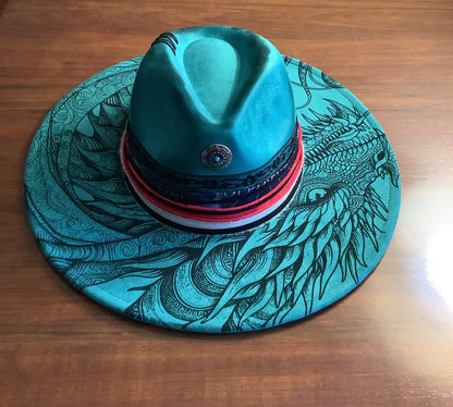 Dragon Spirit Turquoise Wide Brim Hat