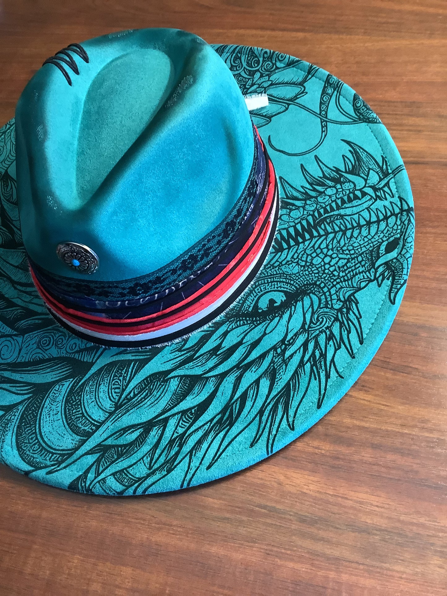 Dragon Spirit Turquoise Wide Brim Hat