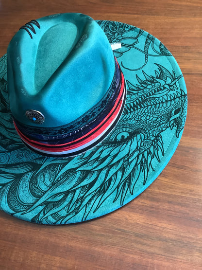 Dragon Spirit Turquoise Wide Brim Hat
