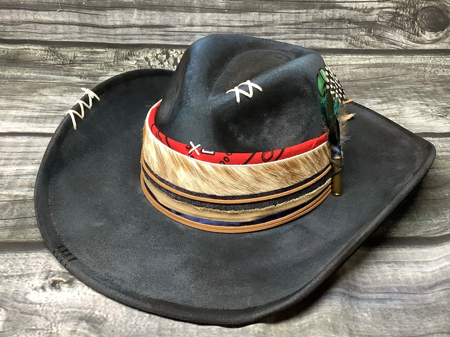 Blackout Cowhide & Feather Vegan Suede Wide Brim Hat