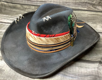 Blackout Cowhide & Feather Vegan Suede Wide Brim Hat