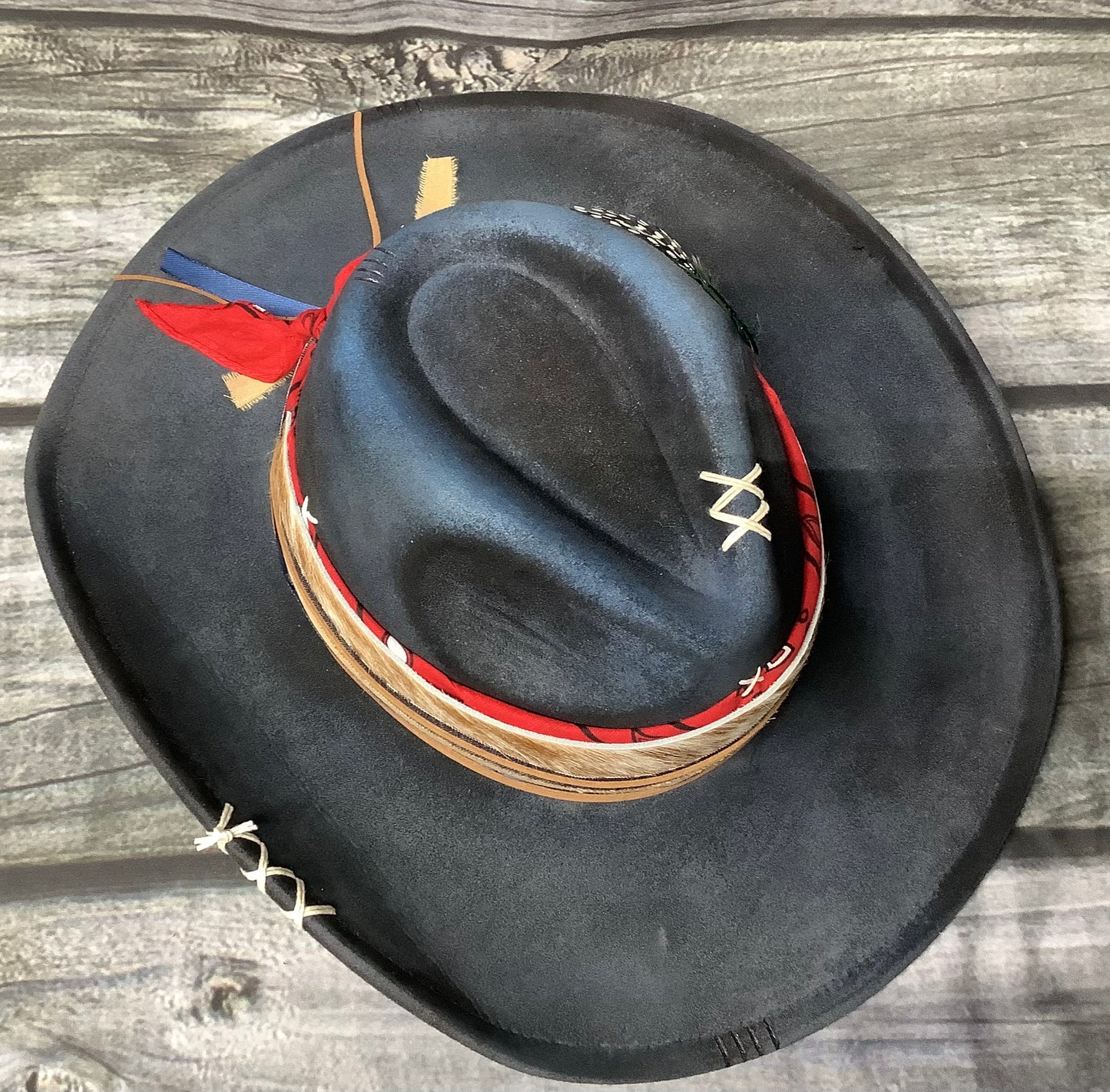 Blackout Cowhide & Feather Vegan Suede Wide Brim Hat