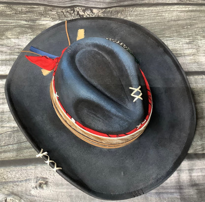 Blackout Cowhide & Feather Vegan Suede Wide Brim Hat