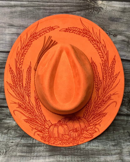 Harvest Wheat & Pumpkin Vegan Suede Wide Brim Hat