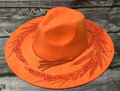 Harvest Wheat & Pumpkin Vegan Suede Wide Brim Hat