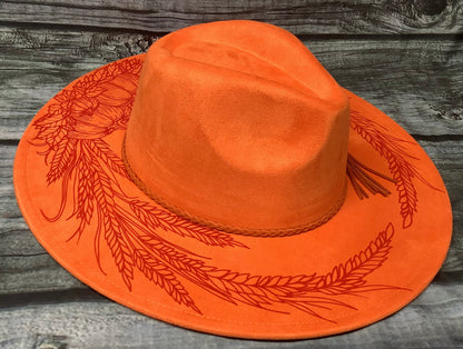 Harvest Wheat & Pumpkin Vegan Suede Wide Brim Hat