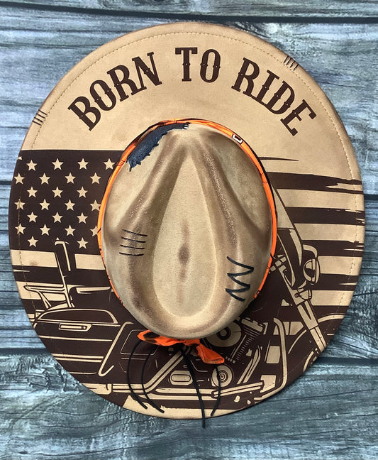 Born to Ride Vegan Suede Wide Brim Hat