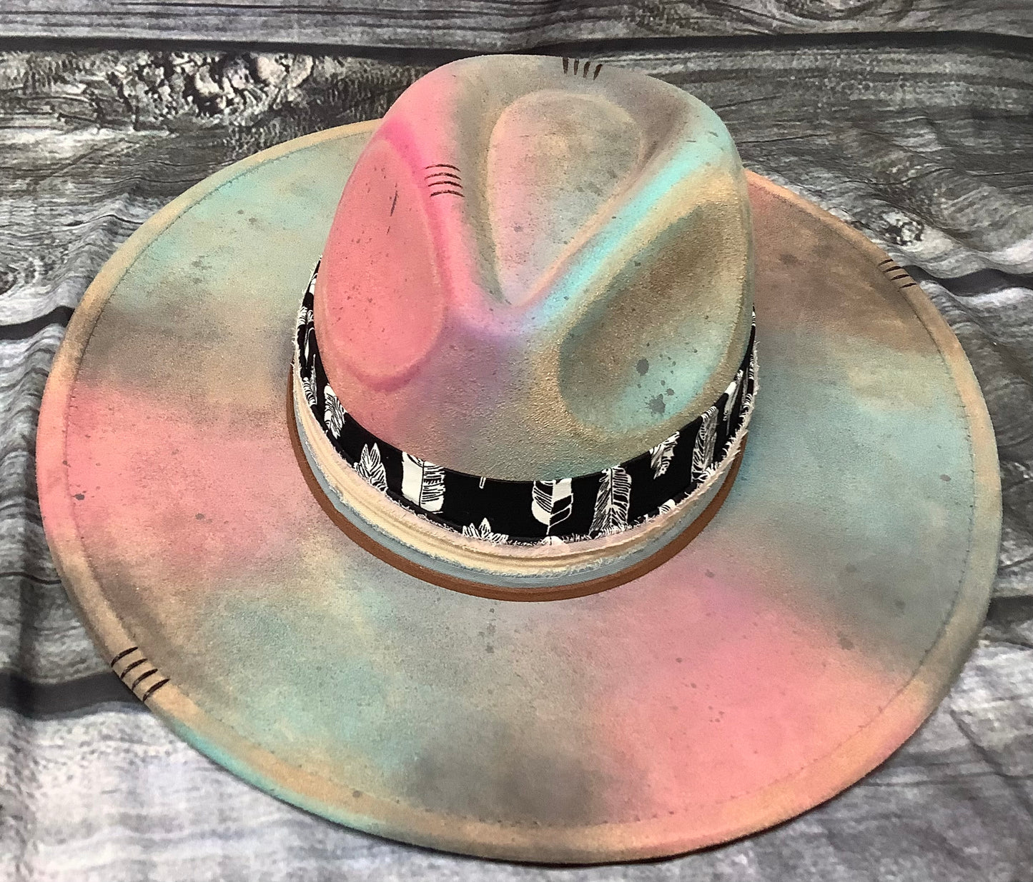 Pastel Feather Band Vegan Suede Wide Brim Hat