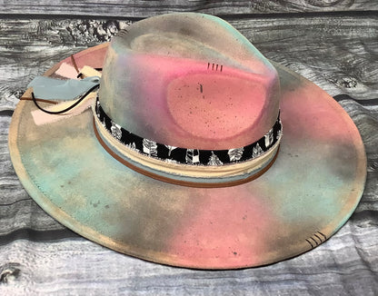 Pastel Feather Band Vegan Suede Wide Brim Hat