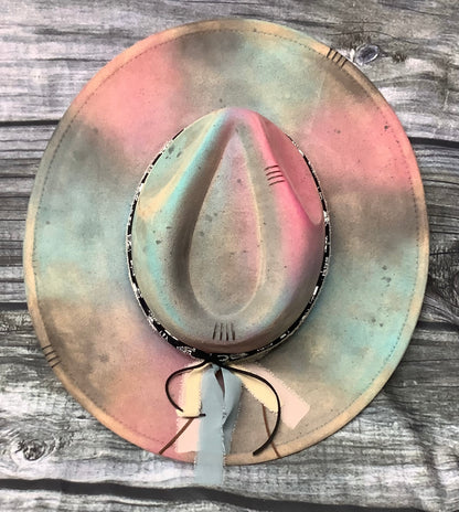 Pastel Feather Band Vegan Suede Wide Brim Hat