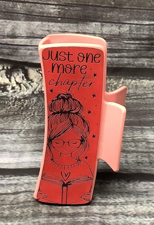 Just One More Chapter Large Hair Claw Clip – Engraved Leatherette Book Lover Hair Accessory, Medium Reader Claw Clip