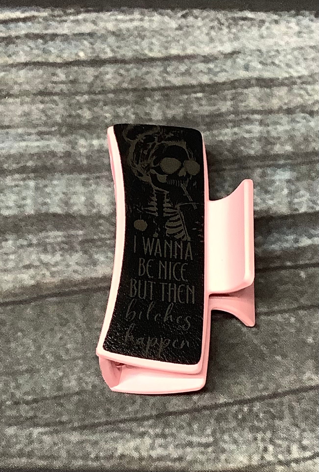 Skeleton Quote Medium Hair Claw Clip – Engraved Leatherette Gothic Hair Accessory, Medium Spooky Statement Claw Clip