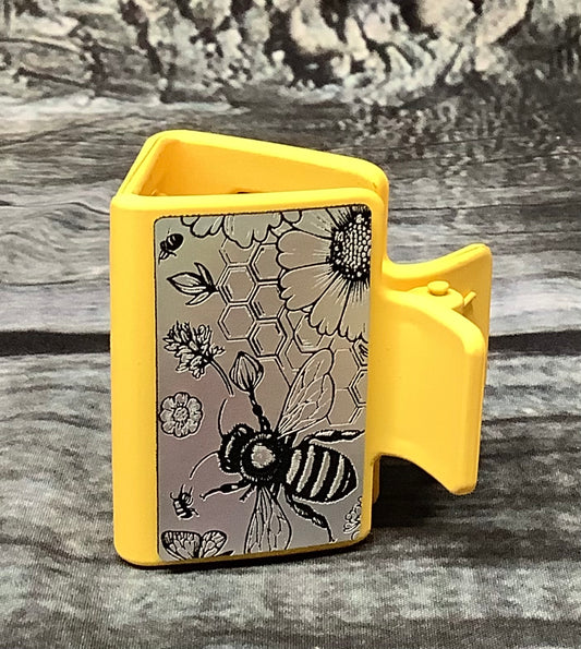 Bee Mini Hair Claw Clip – Holographic Leatherette Bee & Honeycomb Hair Accessory, Small Nature-Inspired Claw Clip