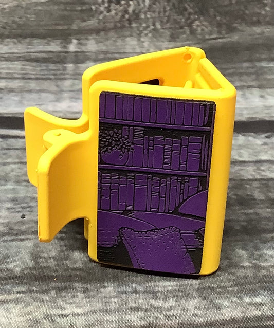 Bookshelf Mini Hair Claw Clip – Engraved Leatherette Book Lover Hair Accessory, Small Reading-Themed Claw Clip